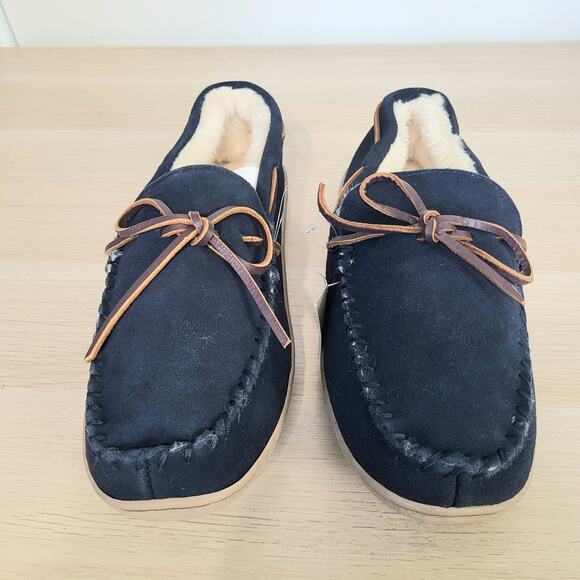 J Crew Mens Sherpa Lined Suede Fuzzy Moccasin Slippers Leather Blue Brown 12 main image 7